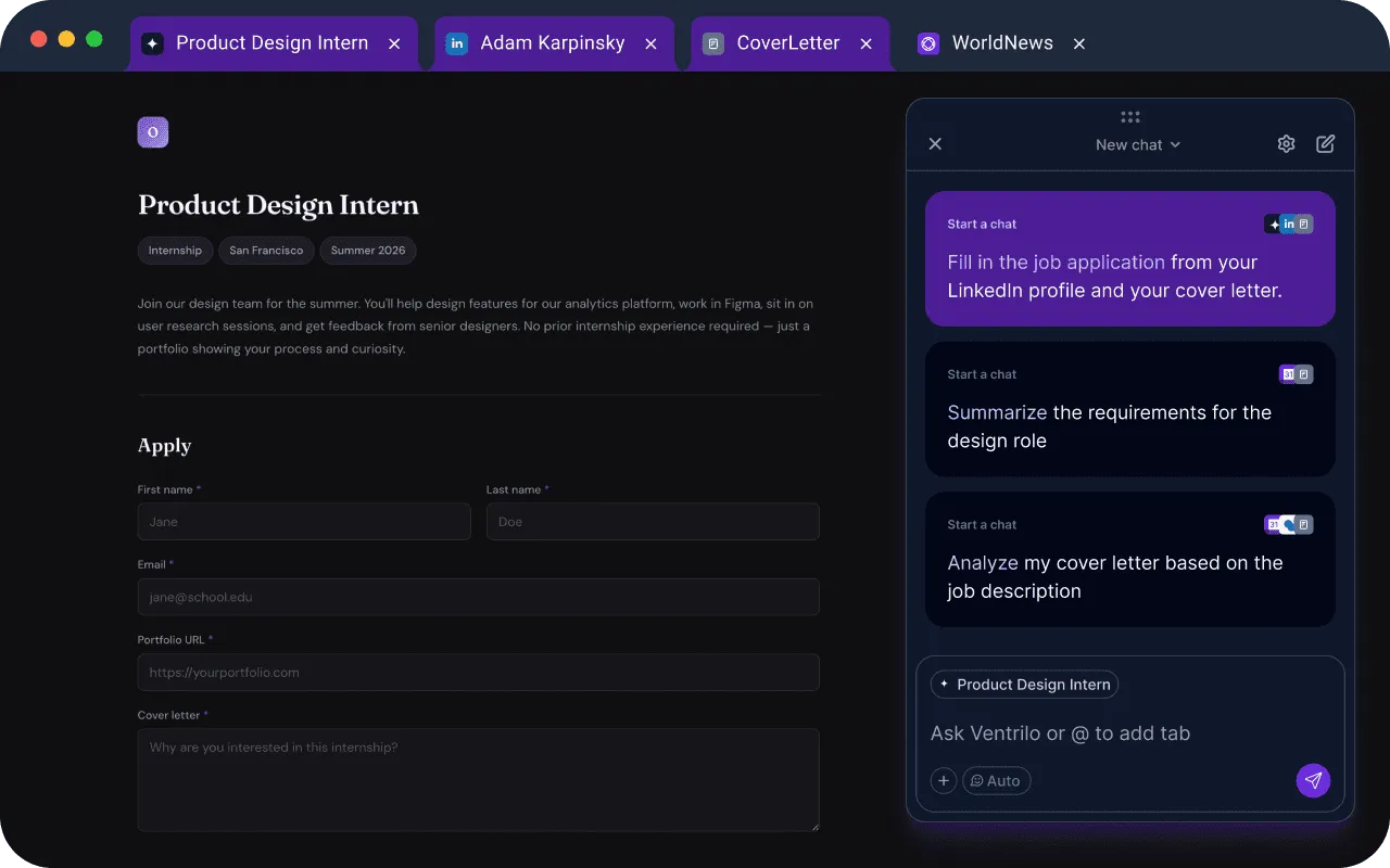 Ventrilo filling in job application fields automatically